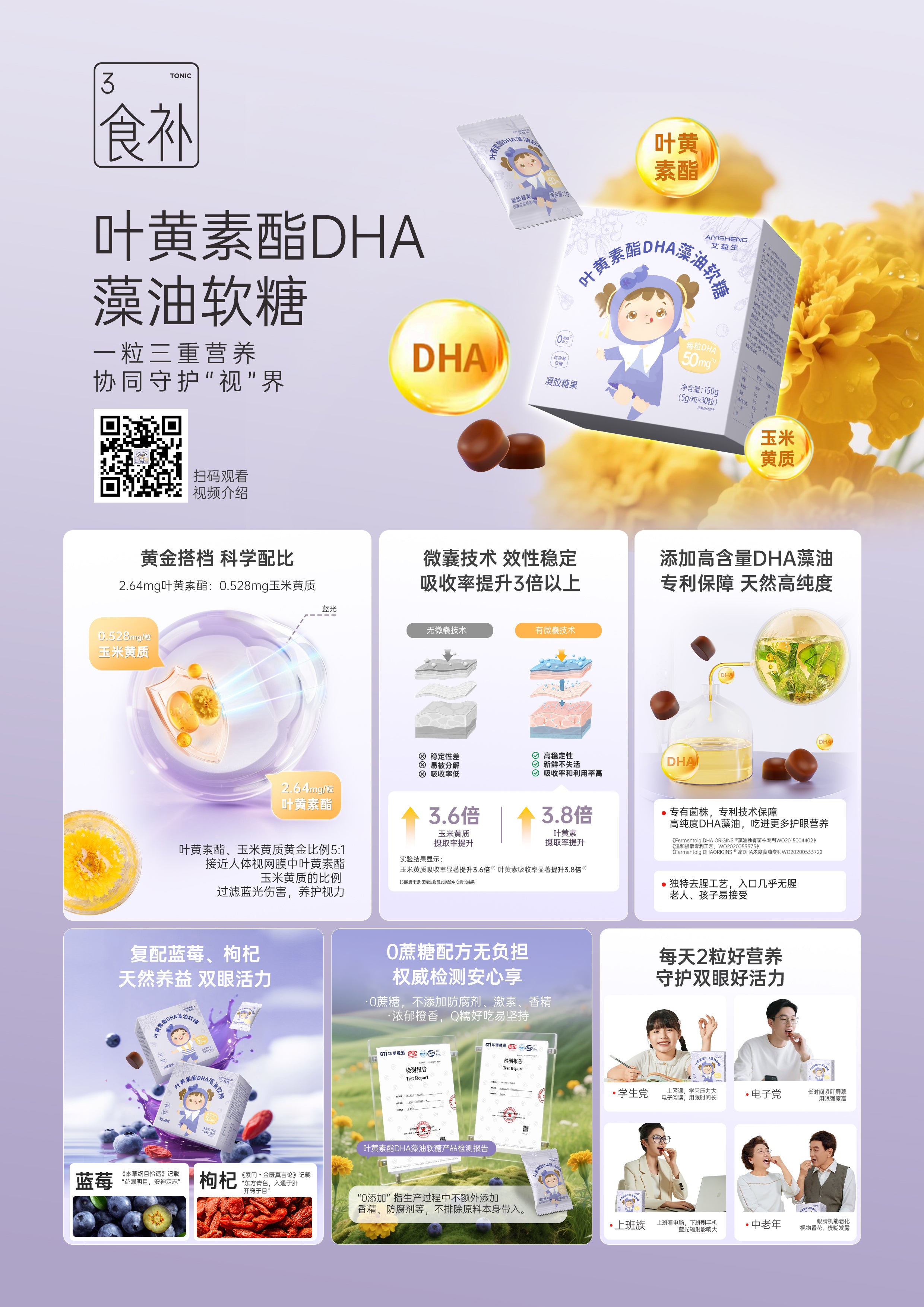 Lutien Ester and DHA Algal Oil Gummies 叶黄素酯DHA藻油软糖